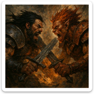 angry fight final battle, two fierce characters clashing, intense energy, dramatic scene sticker