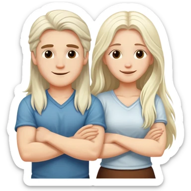 A white boy and a white long-haired girl crossed their arms over their chests - with happy faces sticker