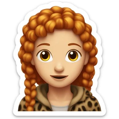 A red-haired girl is sitting on a leopard sticker