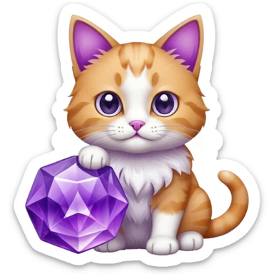 Cat plying with purple and clear crystal sticker
