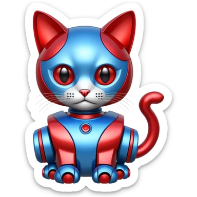 generate robot cat, glossy, realstic, red and blue color sticker