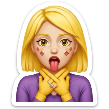 criss cross hands around throat choking self woman emoji tongue out yellow skin sticker
