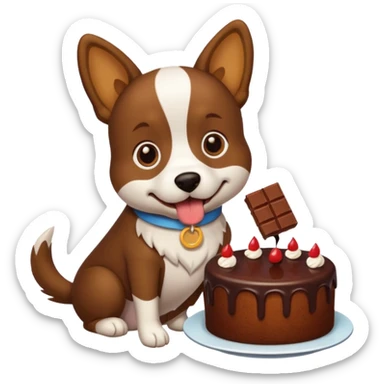 a dog eating a chocolate cake sticker