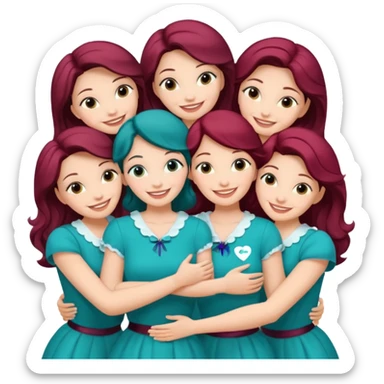Teal group hug of 8 women with Belles wording sticker