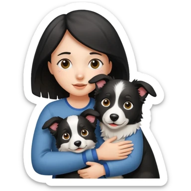Quiero un emoji que estén una chica y un perro de la raza border collie abrazados sticker