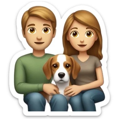Brown hair White boy and girl with beagle Sit on couch sticker
