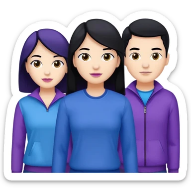 4people 2 men and 2 women. with black hair and white skin. ready to create a team. with blue and purple clothes sticker