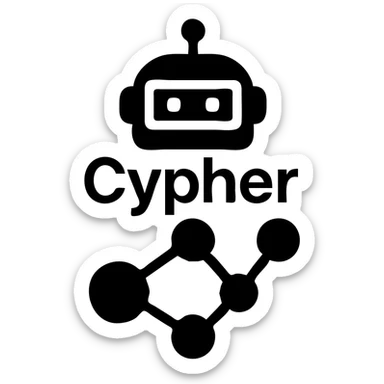 solid filled icon of a robot head with 'Cypher' text and a graph database node-link motif sticker
