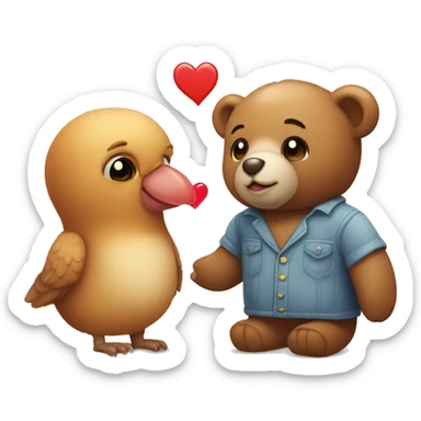 teddy bear and lovebird in love  sticker