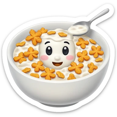 cereal in bowl with milk sticker