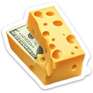 Cheddar cheese with dollar bills flying  sticker