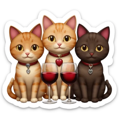 три кошки черная,коричневая,бежевая с бокалом вина sticker