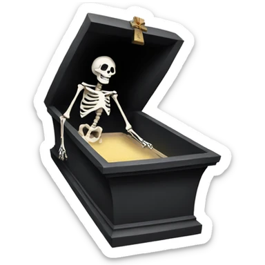 Skeleton stepping out of a standing coffin sticker