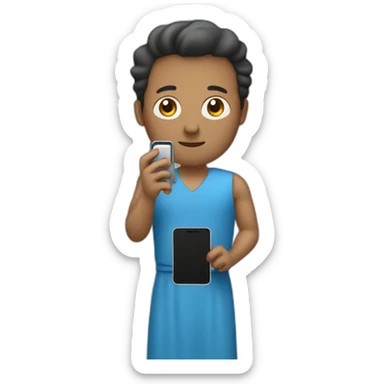 a man in a blue dress holding a cell phone sticker