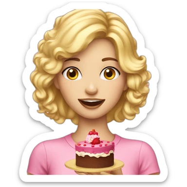 Yummy cake blond girl eating sticker