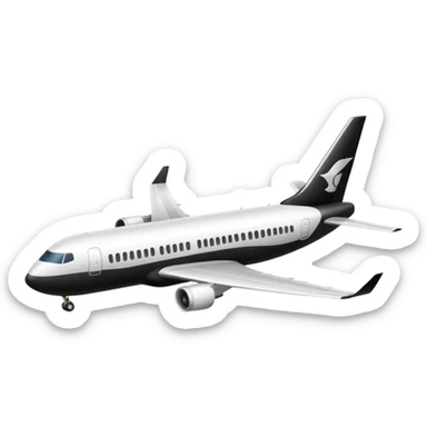 A commercial airplane that is black and white sticker