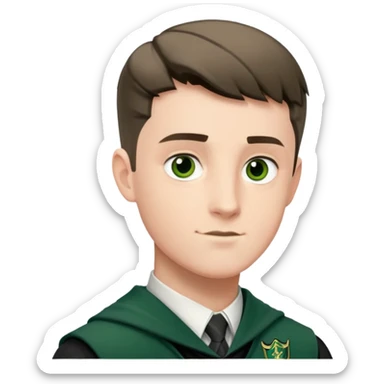 Scott Fern is Adrian Pucey  in harry potter, wear hogwarts slytherin uniform, crew cut hair sticker