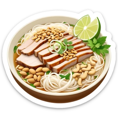 A bowl of Vietnamese Bún Thịt Nướng - rice vermicelli noodles with grilled pork, herbs, bean sprouts, and fish sauce sticker