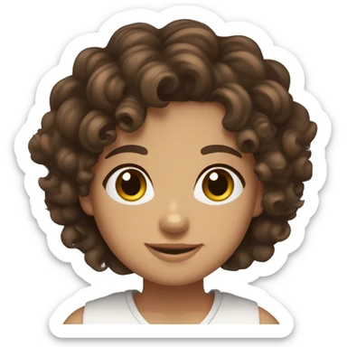 Curly brown hair girl kinda tan skin hazel eyes and shorter dark brown curly hair body medium skin sticker