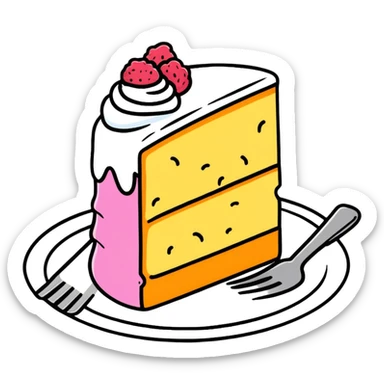 half-eaten cake with crumbs around it and a fork nearby sticker