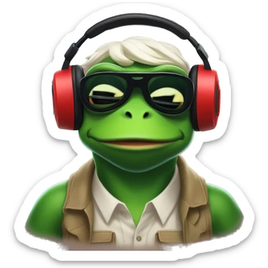 Pepe the frog playing Valorant on his desktop pc with a red headset on sticker