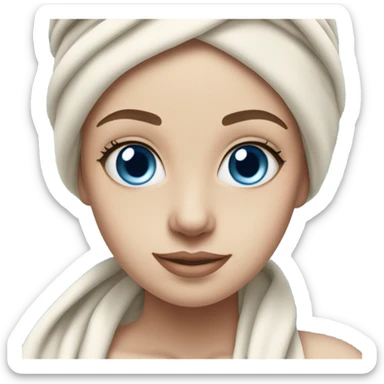 fair skinned girl towel on head and skin care mask on face blue eyes sticker