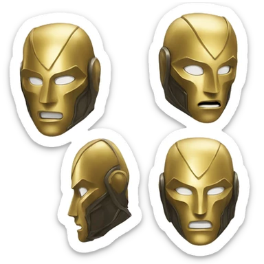A golden mask that looks cool, unique, detailed for a silent vigilant superhero and similar design to Doctor Doom's mask sticker