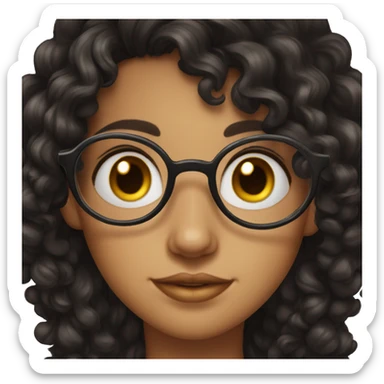 girl, big nose, long curly black hair, earrings, brown eyes, tan skin, freckles, glasses sticker