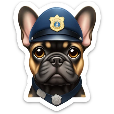 Black with brown spots French bulldog dressed like a cop sticker