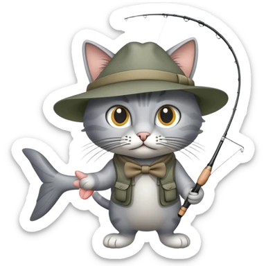 Grey cat fly fishing sticker