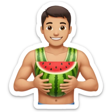 guy hiding watermelons under shirt sticker