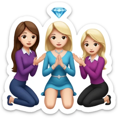 Beautiful girl knelt down by the grace of other women like proposing  sticker