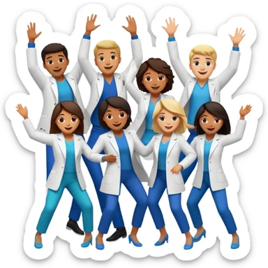doctors in white coats of different ethnic background and both sexes dancing / doing cardio sticker