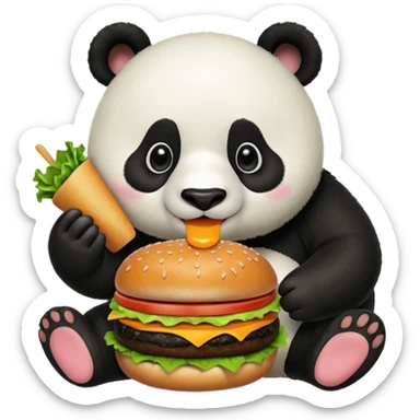 panda eating burger sticker