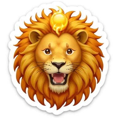 un lion avec la bouche ouverte. Au-dessus du lion, il y a un soleil. En plus, il y a des éclairs d’électricité qui se mêlent à la crinière du lion, comme s’il était chargé d’énergie. Le lion est vue de face sticker
