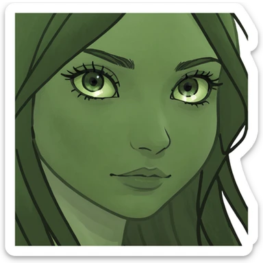 make some emojis of a girl with long and black hair and green eyer sticker