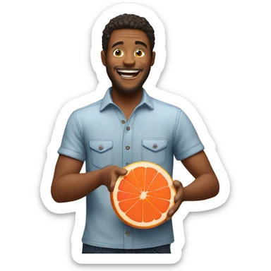 Excited man holding a grapefruit sticker