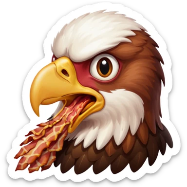 A eagle that looks scared and afraid eating bacon  sticker