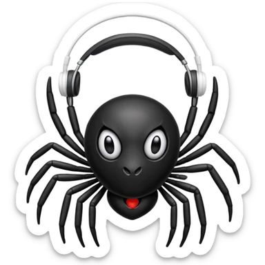 A black spider with white headphones sticker
