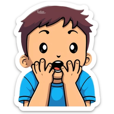A young boy with both hands pressing on his cheeks, looking amazed or shocked sticker