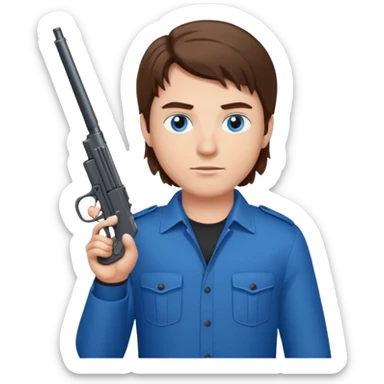guy w medium long brown hair and blue eyes shooting himself sticker