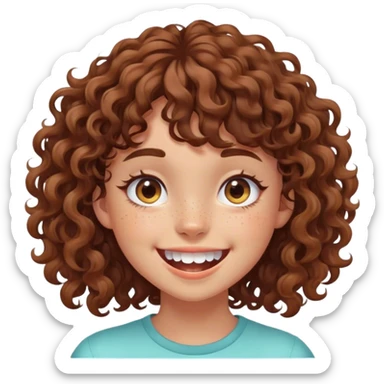 Brown curly hair girl with big teeth and bangs  sticker