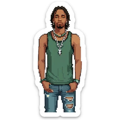 CJ from GTA San Andreas with his green tank top, jeans and chain necklace sticker