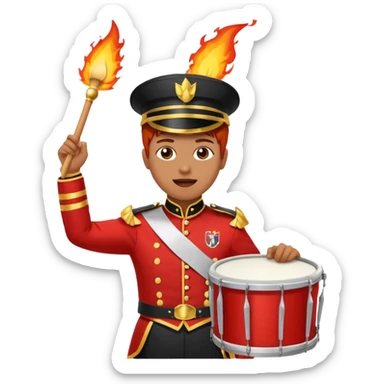 A loud fan with a marching drum, beating it with fiery enthusiasm. sticker