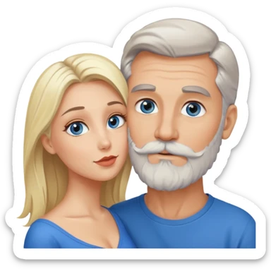 Kissing Man with hazel eyes and gray beard smooching sexy  blonde blue-eyed  woman sticker