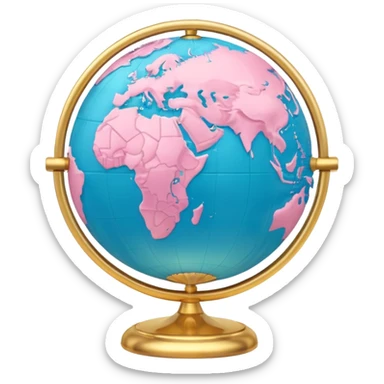 Pastel pink globe with gold continents, high-end design sticker