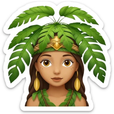 a girl with jungle wearing a large leaf headgear bye  sticker