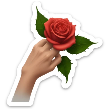 An image of a hand with a large rose thorn stuck in the skin, causing a slight distortion around the wound sticker