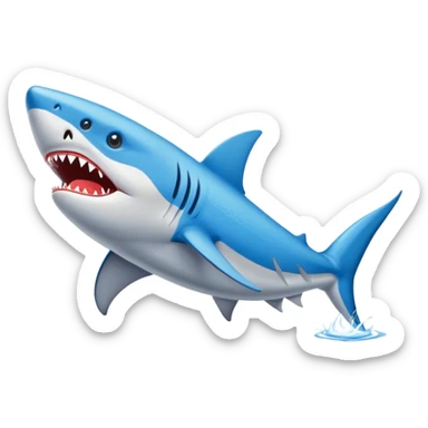 Un tiburón con zapatillas azules en la arena sticker
