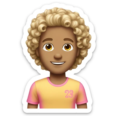White guy with curls wearing a barbie tee sticker